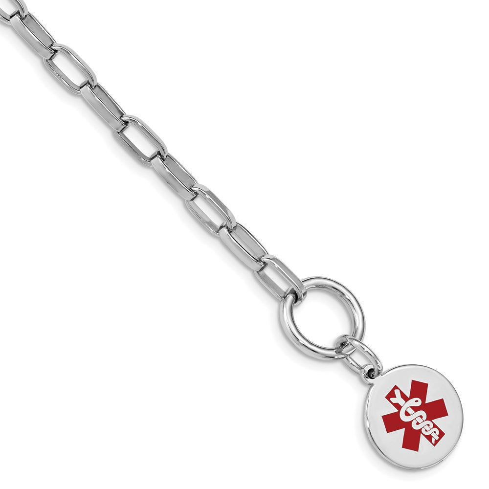 Sterling Silver Rhodium Engraveable Enamel Disc Medical ID Bracelet XSM114