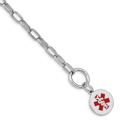 Sterling Silver Rhodium Engraveable Enamel Disc Medical ID Bracelet XSM114