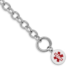 Sterling Silver Rhodium Engraveable Enamel Disc Medical ID Bracelet XSM118
