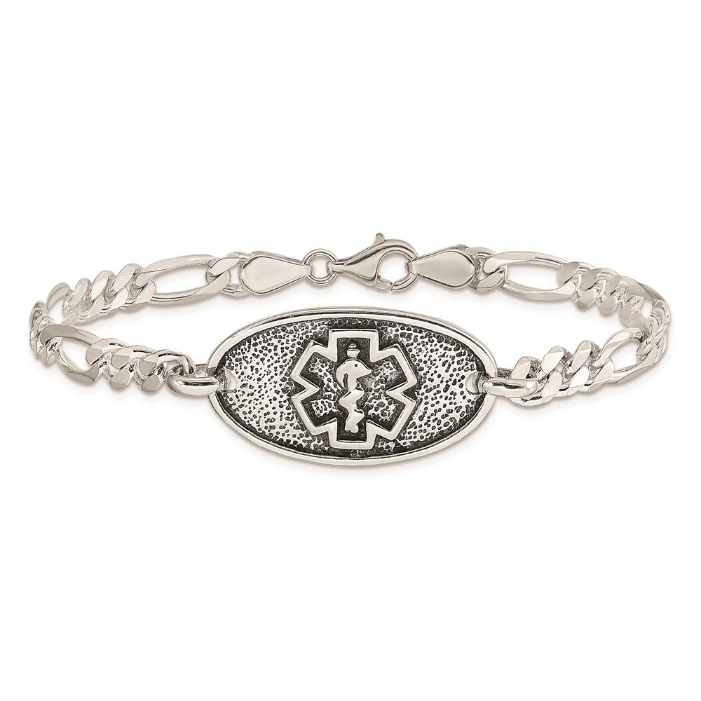Sterling Silver Antiqued / Polished Medical Bracelet XSM157