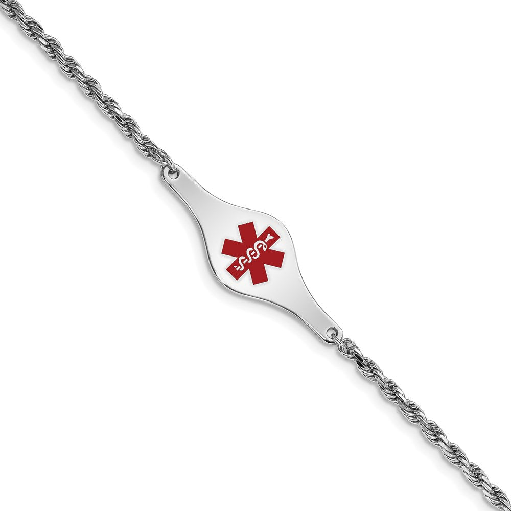 Sterling Silver Rhodium-plated Medical ID Rope Link Bracelet XSM41