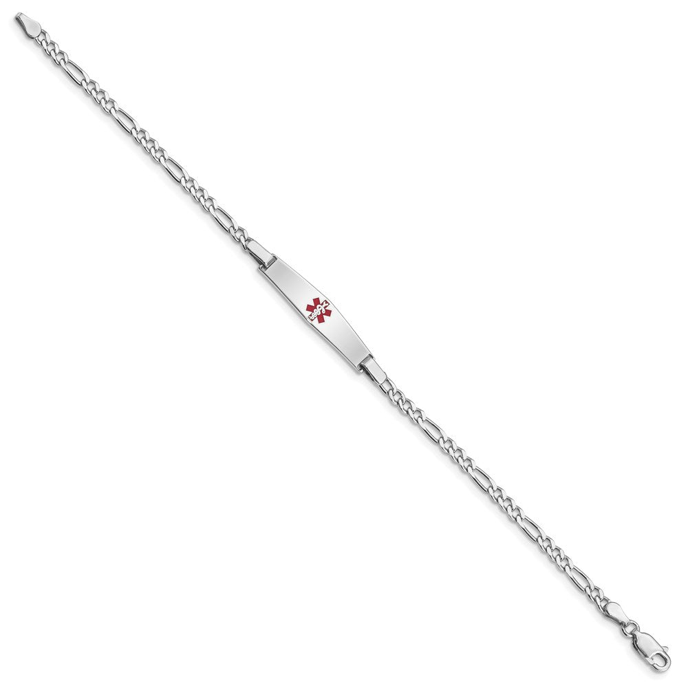 Sterling Silver Rhodium-plated Medical ID Figaro Link Bracelet XSM43