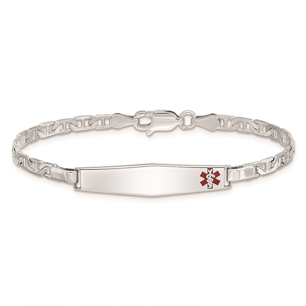 Sterling Silver Rhod-plated Children's Medical ID Bracelet w/Anchor XSM55