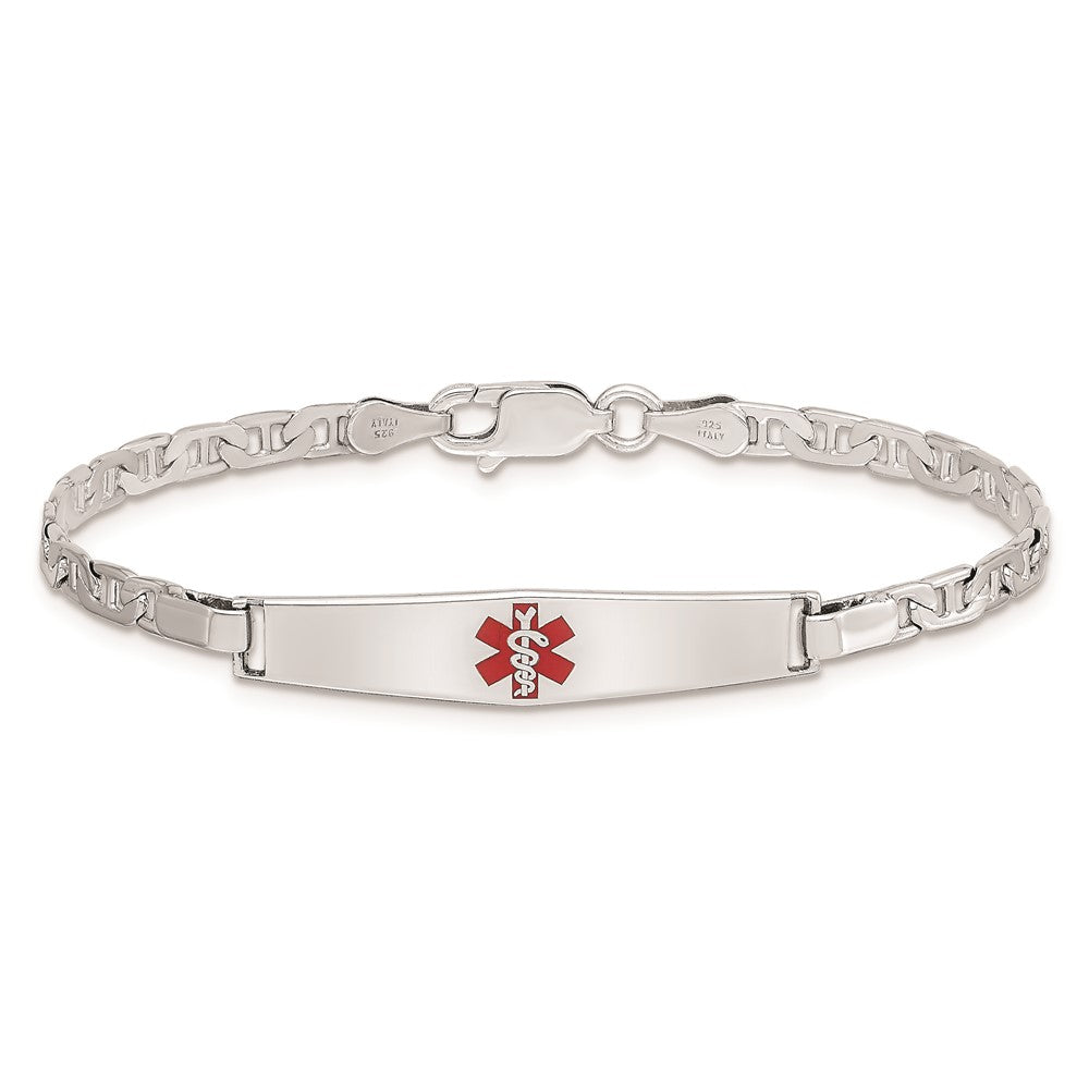 Sterling Silver Rhod-plated Children's Medical ID Anchor Link Bracelet XSM58