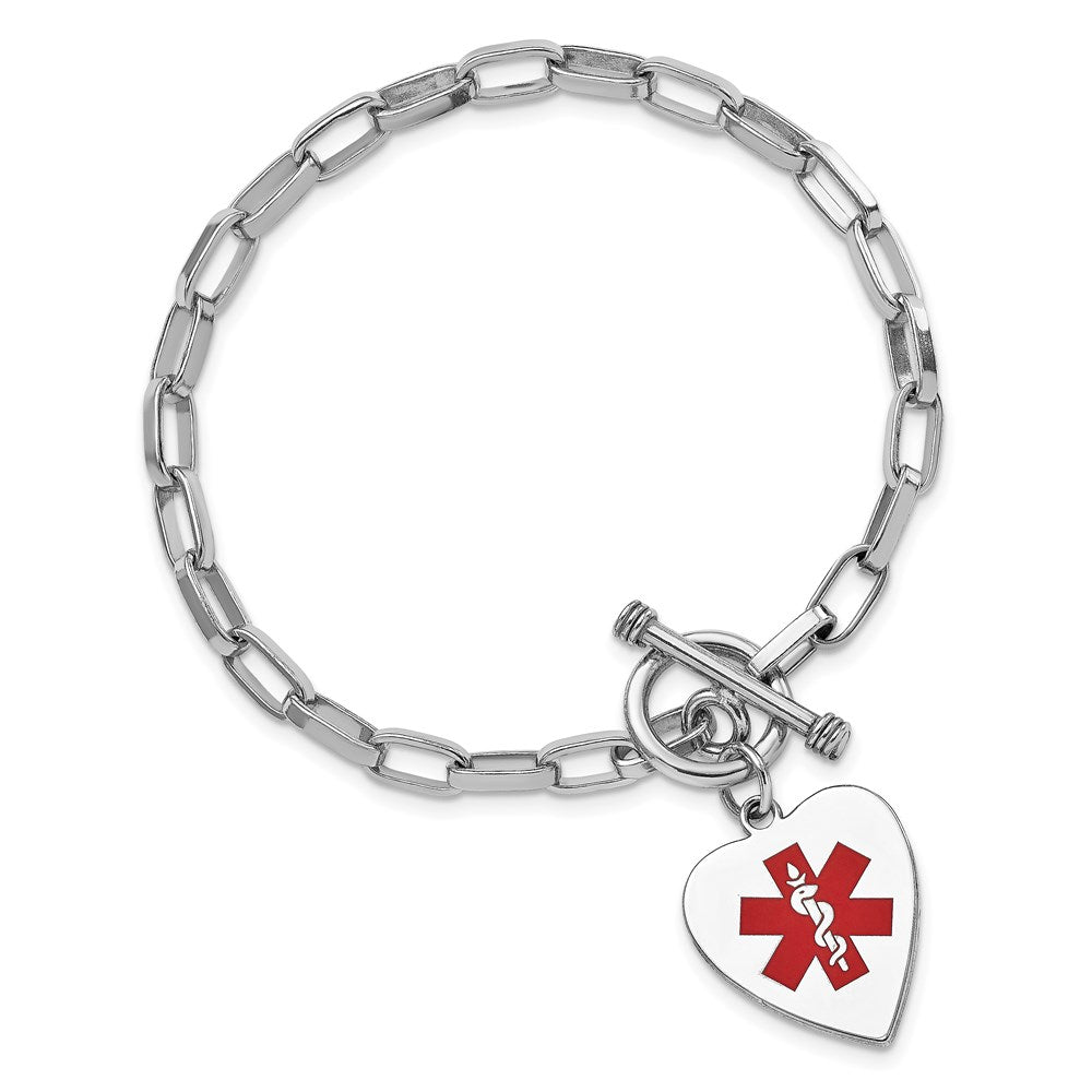 Sterling Silver Rhodium Engraveable Enamel Heart Medical ID Bracelet XSM90