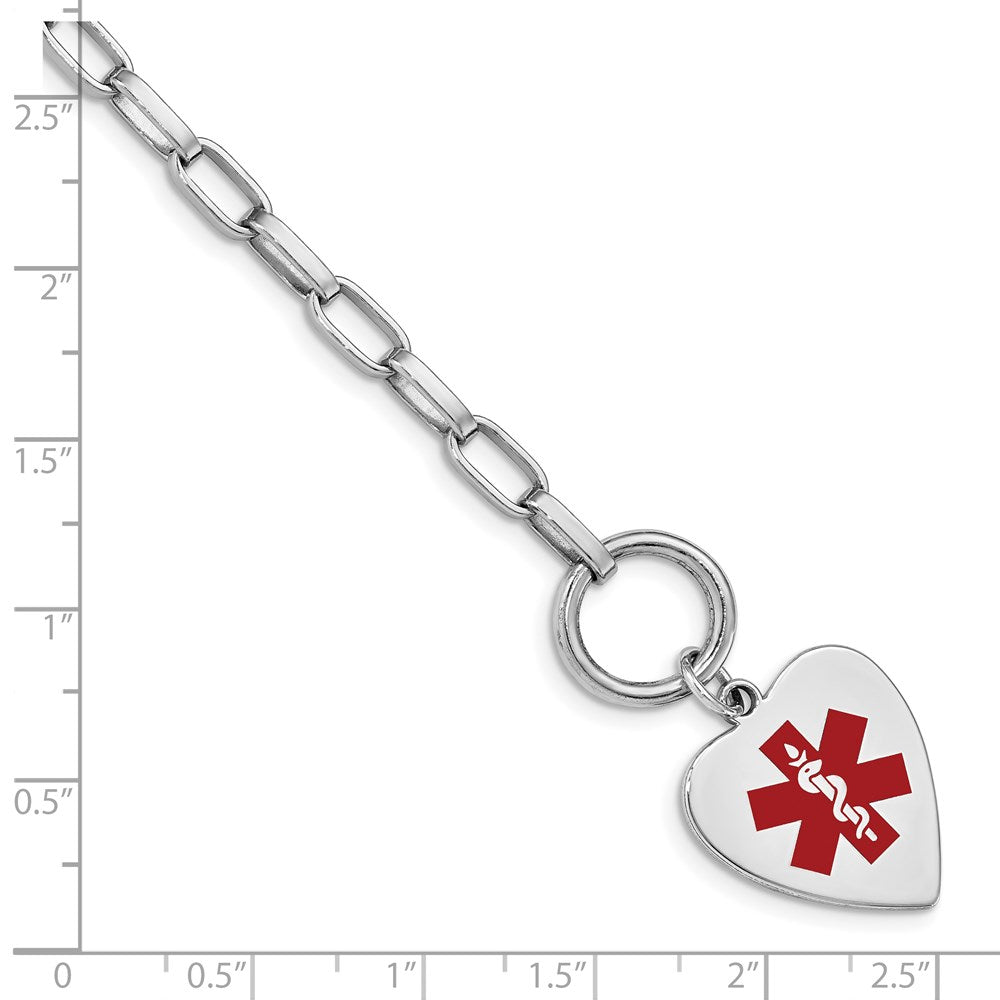 Sterling Silver Rhodium Engraveable Enamel Heart Medical ID Bracelet XSM90