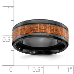 Chisel Black Zirconium Polished with Sapele Wood Inlay 8mm Band