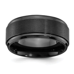Chisel Black Zirconium Polished with Brushed Center 9mm Beveled Edge Band