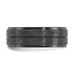 Chisel Black Zirconium Brushed Polished and Hammered with Blue IP-plated 8mm Band