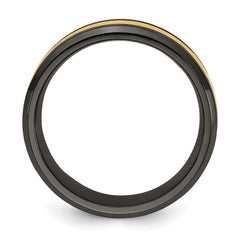 Chisel Black Zirconium Brushed and Polished with Yellow IP-plated Center 8mm Band