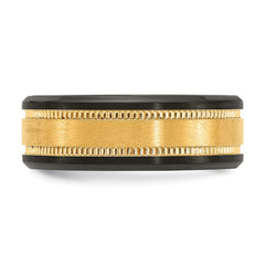 Chisel Black Zirconium Brushed and Polished with Yellow IP-plated Center 8mm Band
