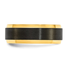 Chisel Black Zirconium Polished Yellow IP-plated with Brushed Center 8mm Band