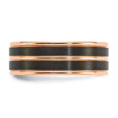 Chisel Black Zirconium Brushed and Polished Rose IP-plated 8mm Band