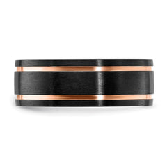 Chisel Black Zirconium Brushed and Polished Rose IP-plated 8mm Band