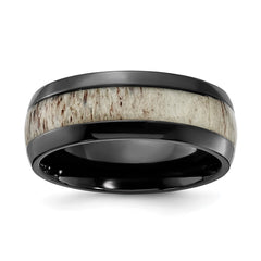 Chisel Black Zirconium Polished with White Antler Inlay 8.00mm Band