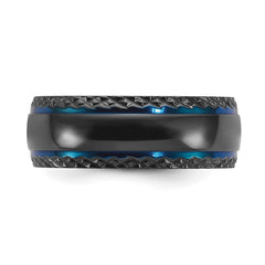 Chisel Black Zirconium Polished Blue IP-plated with Textured Edge 8mm Band