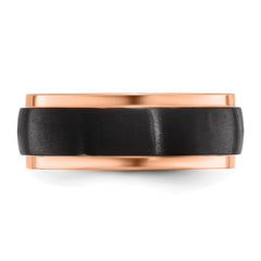 Chisel Black Zirconium Brushed and Polished Rose IP-plated 8mm Band