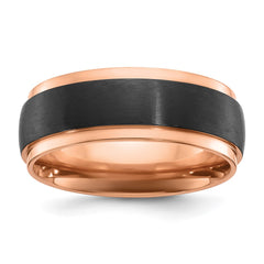 Chisel Black Zirconium Brushed and Polished Rose IP-plated 8mm Band