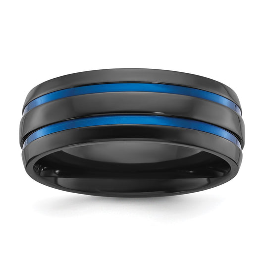 Chisel Black Zirconium Polished with Blue IP-plated Stripes 8mm Band