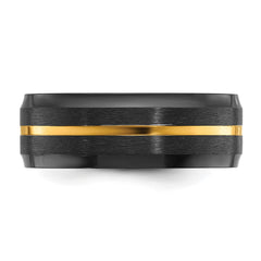 Chisel Black Zirconium Brushed and Polished Yellow IP-plated 8mm Band