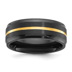 Chisel Black Zirconium Brushed and Polished Yellow IP-plated 8mm Band