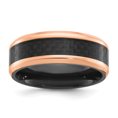 Chisel Black Zirconium Polished Rose IP-plated Edges with Black Carbon Fiber Inlay 8mm Band