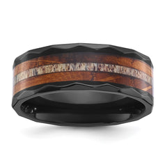 Chisel Black Zirconium Polished Faceted with Wood and Deer Antler Inlay 8mm Band