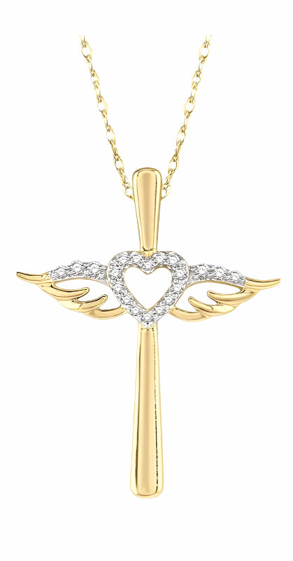 Parkplace Jewelers Angel Wings Heart Shape & Cross Diamond Pendant 958A8PPTSPDYG