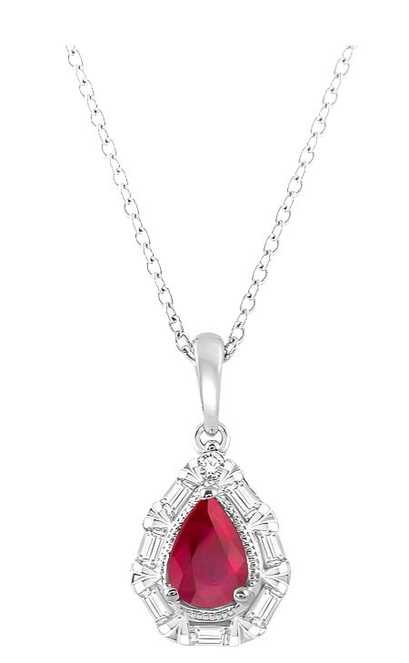 Parkplace Jewelers Pear Shape Gemstone & Baguette Halo Diamond Pendant 57477PPFHPDRBWG