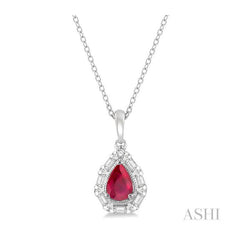 ASHI Pear Shape Gemstone & Baguette Halo Diamond Pendant 57477PPFHPDRBWG