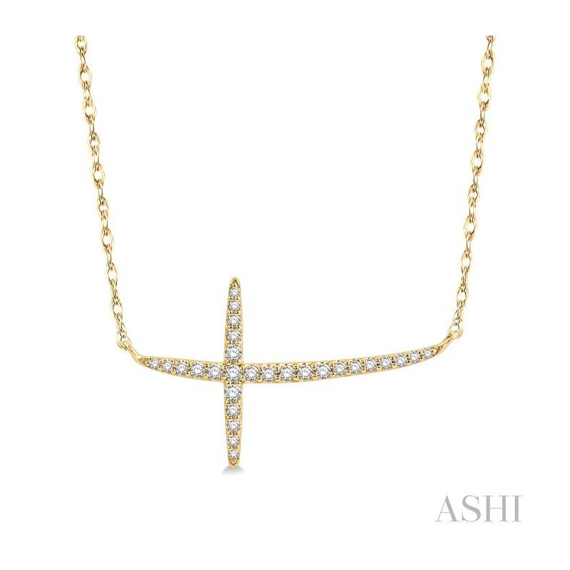 ASHI Sideway Cross Diamond Necklace 994F0PPTSNKYG