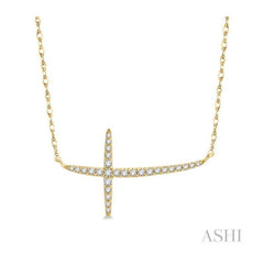 ASHI Sideway Cross Diamond Necklace 994F0PPTSNKYG