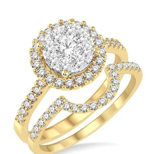 Parkplace Jewelers Round Shape Halo Lovebright Diamond Wedding Set 13291PPFVYW-WS