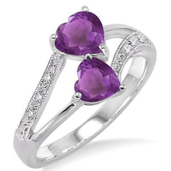 Parkplace Jewelers Silver Double Heart Shape Gemstone & Diamond Ring 88419PPSSAMSLRG
