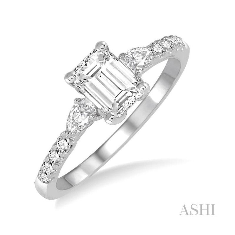 ASHI Emerald Shape Semi-Mount Diamond Engagement Ring 23714PPFHWG-SM-OC
