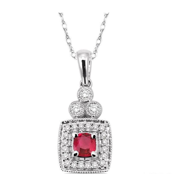 Parkplace Jewelers Cushion Shape Gemstone & Halo Diamond Pendant 58357PPFNPDRBWG