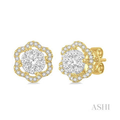 ASHI Round Shape Lovebright Diamond Flower Earrings 95913PPFVERYW
