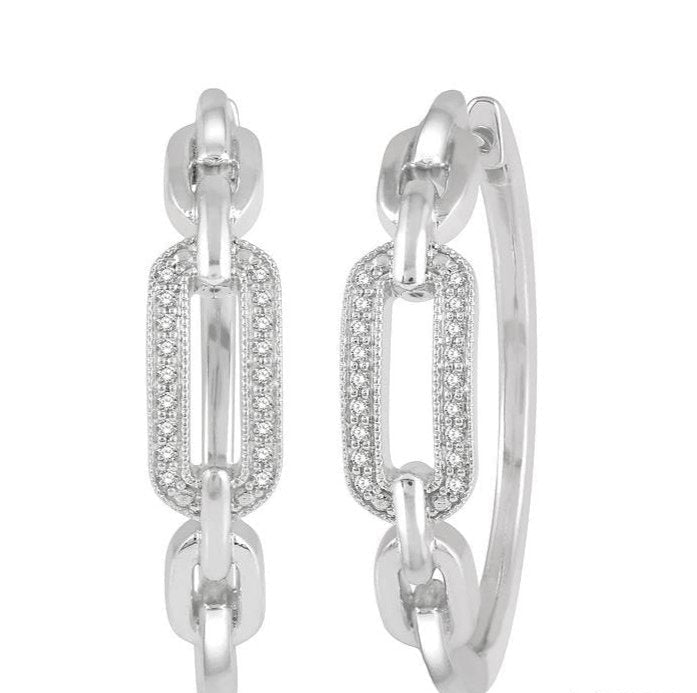 Parkplace Jewelers Silver Paper Clip Diamond Fashion Hoop Earrings 88868PPSSSLER