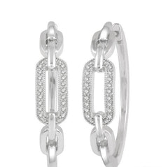 Parkplace Jewelers Silver Paper Clip Diamond Fashion Hoop Earrings 88868PPSSSLER