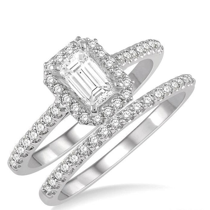 Parkplace Jewelers Emerald Shape Halo Diamond Wedding Set 244G3PPFHWG-WS