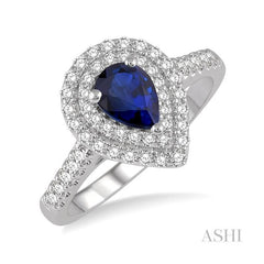 ASHI Pear Shape Gemstone & Halo Diamond Ring 41023PPFHSPWG