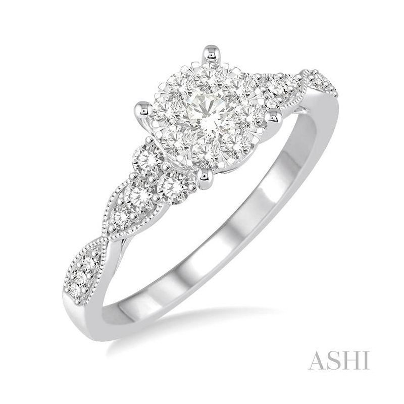 ASHI Round Shape Lovebright Diamond Engagement Ring 121D3PPFVWG-LE
