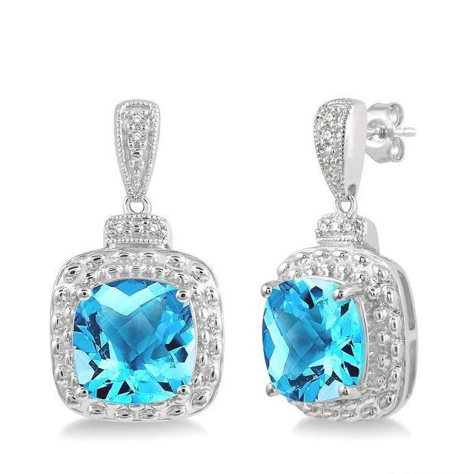Parkplace Jewelers Silver Cushion Shape Gemstone & Diamond Earrings 88839PPSSBTSLER