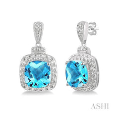 ASHI Silver Cushion Shape Gemstone & Diamond Earrings 88839PPSSBTSLER