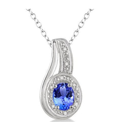 Parkplace Jewelers Silver Oval Shape Gemstone & Diamond Pendant 88679PPSSTZSLPD