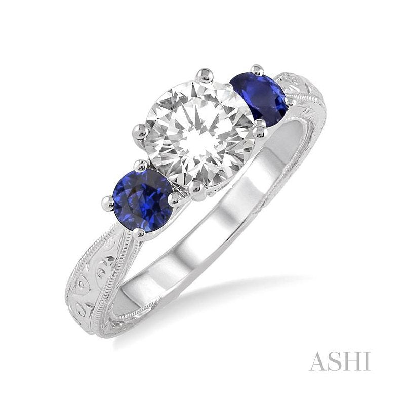 ASHI Round Shape Past Present & Future Semi-Mount Gemstone & Diamond Engagement Ring 22399PPFVSPWG-SM