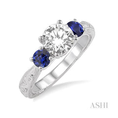 ASHI Round Shape Past Present & Future Semi-Mount Gemstone & Diamond Engagement Ring 22399PPFVSPWG-SM