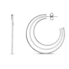 White Sterling Silver Diamond Cut/ Textured Multi-row Hoop Earring