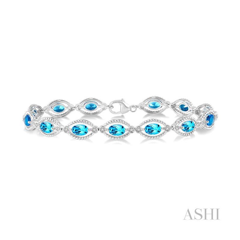 ASHI Silver Oval Shape Gemstone & Halo Diamond Bracelet 85198PPSSBTSLTB