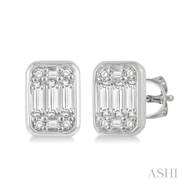 ASHI Emerald Shape Bezel Set Fusion Diamond Earrings 973A5PPFGERWG